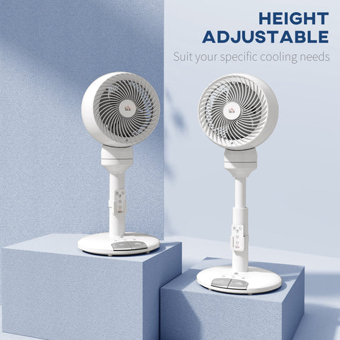 HOMCOM 9'' Air Circulator Fan 3 Speed 3 Mode, 70\'c2\'b0 Oscillation 90\'c2\'b0 Vertical Tilt, Height Adjustable, Remote Controller, for Living Room, Bedroom, Office, White