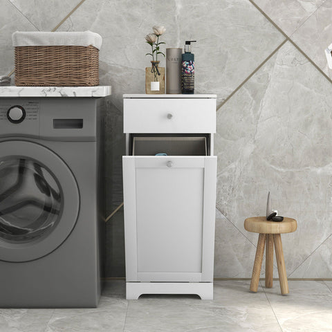 HOMCOM Single Hamper Laundry Storage Cabinet - White