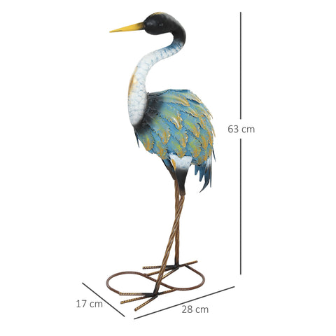 Outsunny Heron Garden Statue, Standing Garden Ornament, Metal Garden Gift with Stakes, 28 x 17 x 63 cm, Multi-Colour