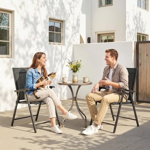 Outsunny Folding Garden Chairs Set of 2, Foldable Garden Dining Chairs with High Back, Armrests, Texteline Seat, Black