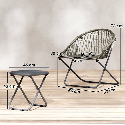 Outsunny Patio Bistro Set, Folding Patio Furniture Set with 2 Chairs and Table, Grey