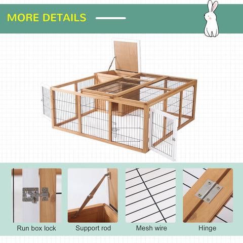 PawHut Rabbit Hutch Outdoor, Guinea Pig House, Bunny Run Cage with Openable Top for 1–2 Rabbits, Yellow