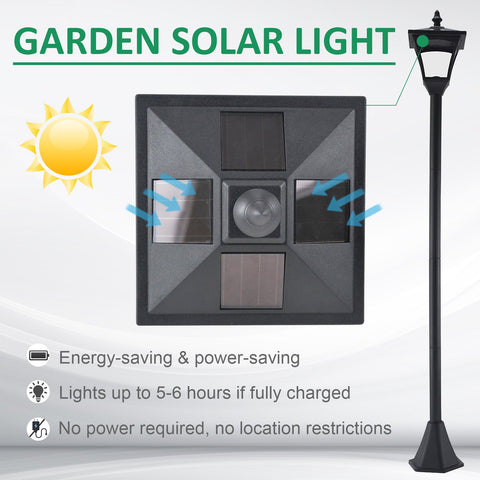 Outsunny Outdoor Garden Solar Post Lamp Photosensitive LED Lantern Bollard Pathway 1.2M Tall – Black