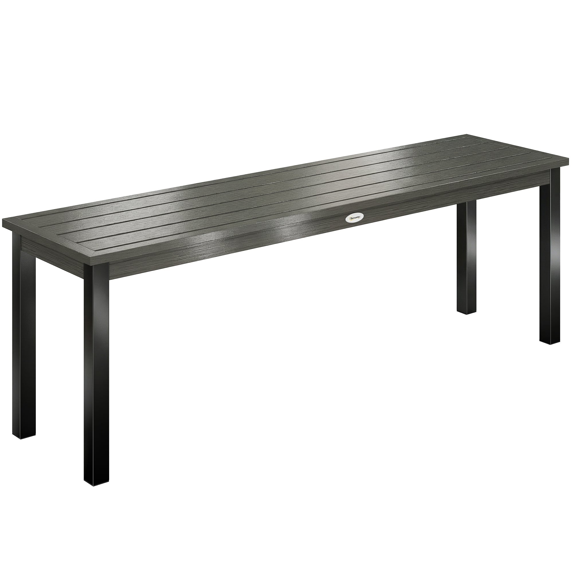 Outsunny 2 Seater Garden Bench, Outdoor Bench Loveseat with Wood-Effect Slatted Seat and Steel Frame for Patio, Park, Grey