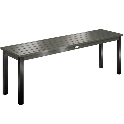 Outsunny 2 Seater Garden Bench, Outdoor Bench Loveseat with Wood-Effect Slatted Seat and Steel Frame for Patio, Park, Grey