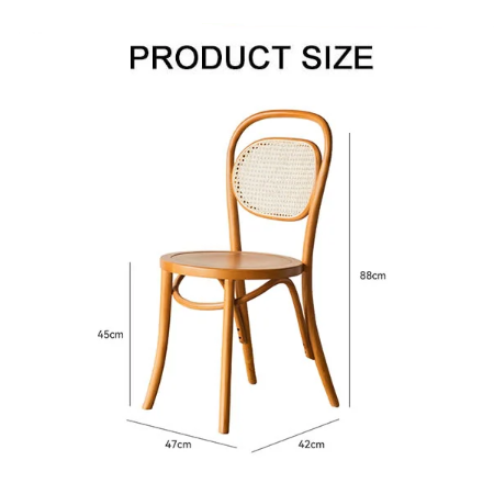 Classic bentwood nadia rattan dining chair with natural wood finish and woven cane backrest