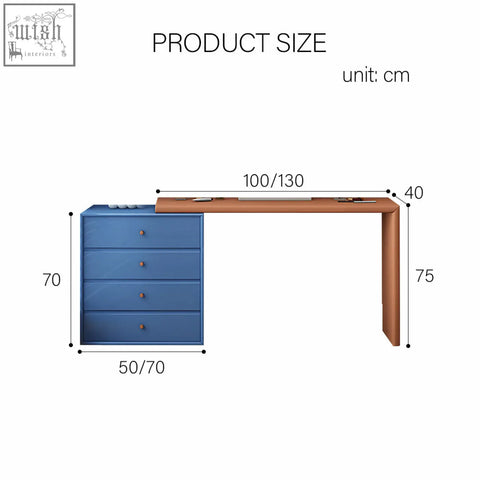 Modern blue and brown nair corner dressing table with four drawers on the left side macaroon colour