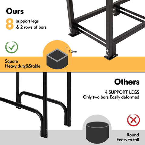 Black square metal support legs with 1.2mm thick frame for nalone 4ft firewood rack prevent tipping and firewood carry bag use