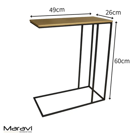 Modern nalora gold sofa table with a gold-toned wooden top and black metal frame side table perfect for gold sofa setups