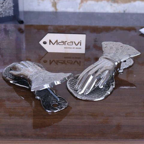 Silver nalot hand shaped luxury paper clip set of 2 with intricate detailing and polished metal finish