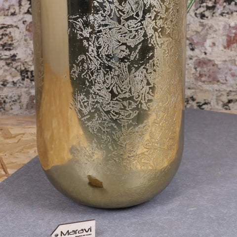 Gold large vase nandgaon elegance with intricate silver etched floral patterns on a cylindrical surface