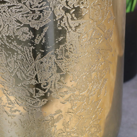 Nandgaon elegance gold large vase made of translucent glass with intricate frosted floral etchings for decor