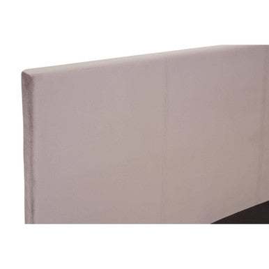Beige upholstered headboard with minimalist design and vertical stitching on a napoli grey king bed