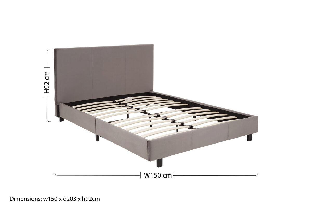 Gray upholstered king bed with solid headboard and black legs perfect as a stylish grey king bed frame