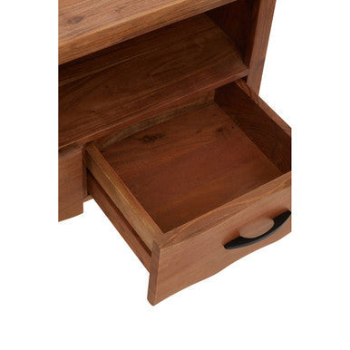 Rustic wooden nightstand with black metal handle drawer from nashik two drawer acacia media unit collection