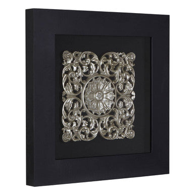 Nason framed silver mdf filigree carving wall art with intricate floral scrollwork in sleek black frame for wall art decor