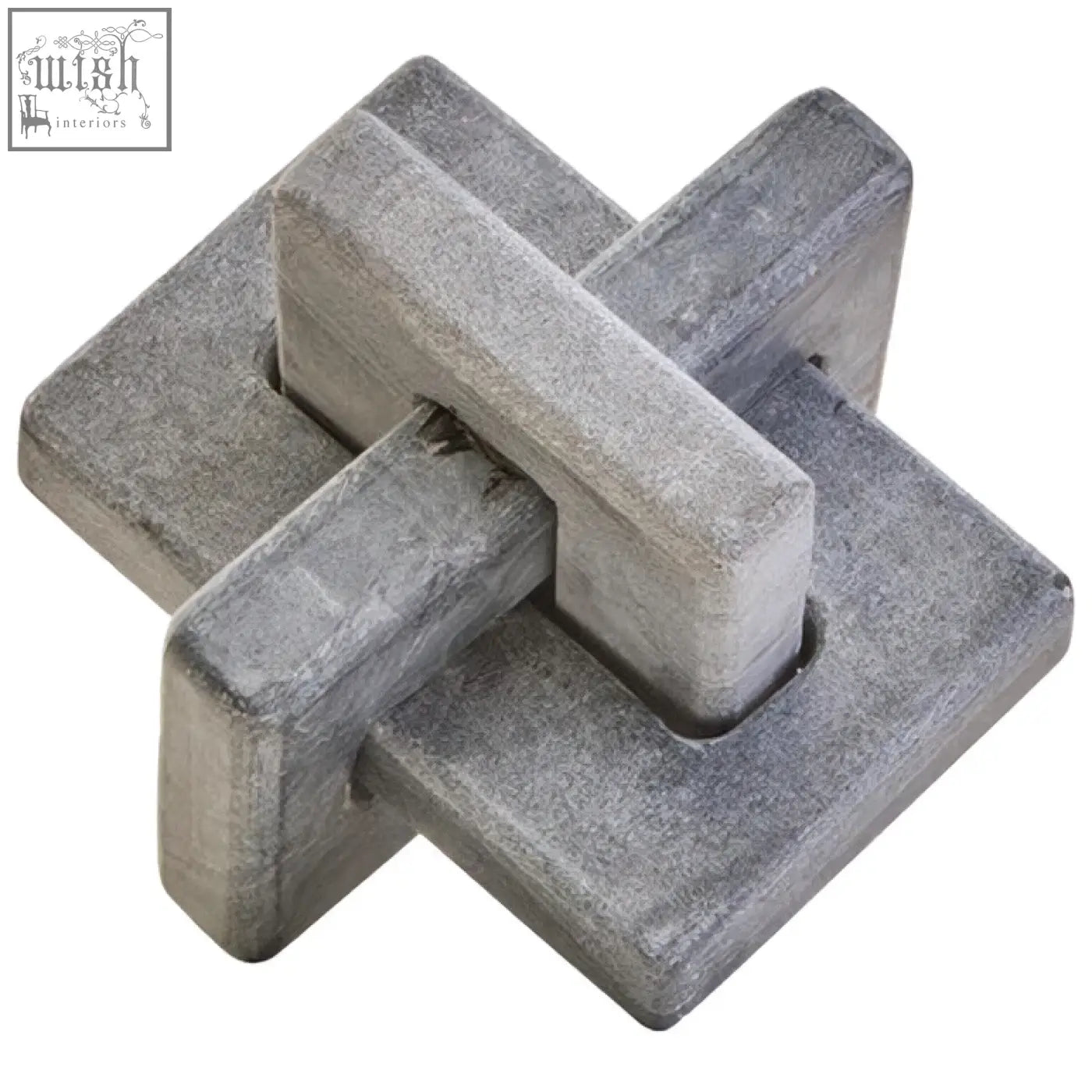 Gray metallic puzzle piece with matte finish from nason grey marble knot sculpture featuring interlocking design