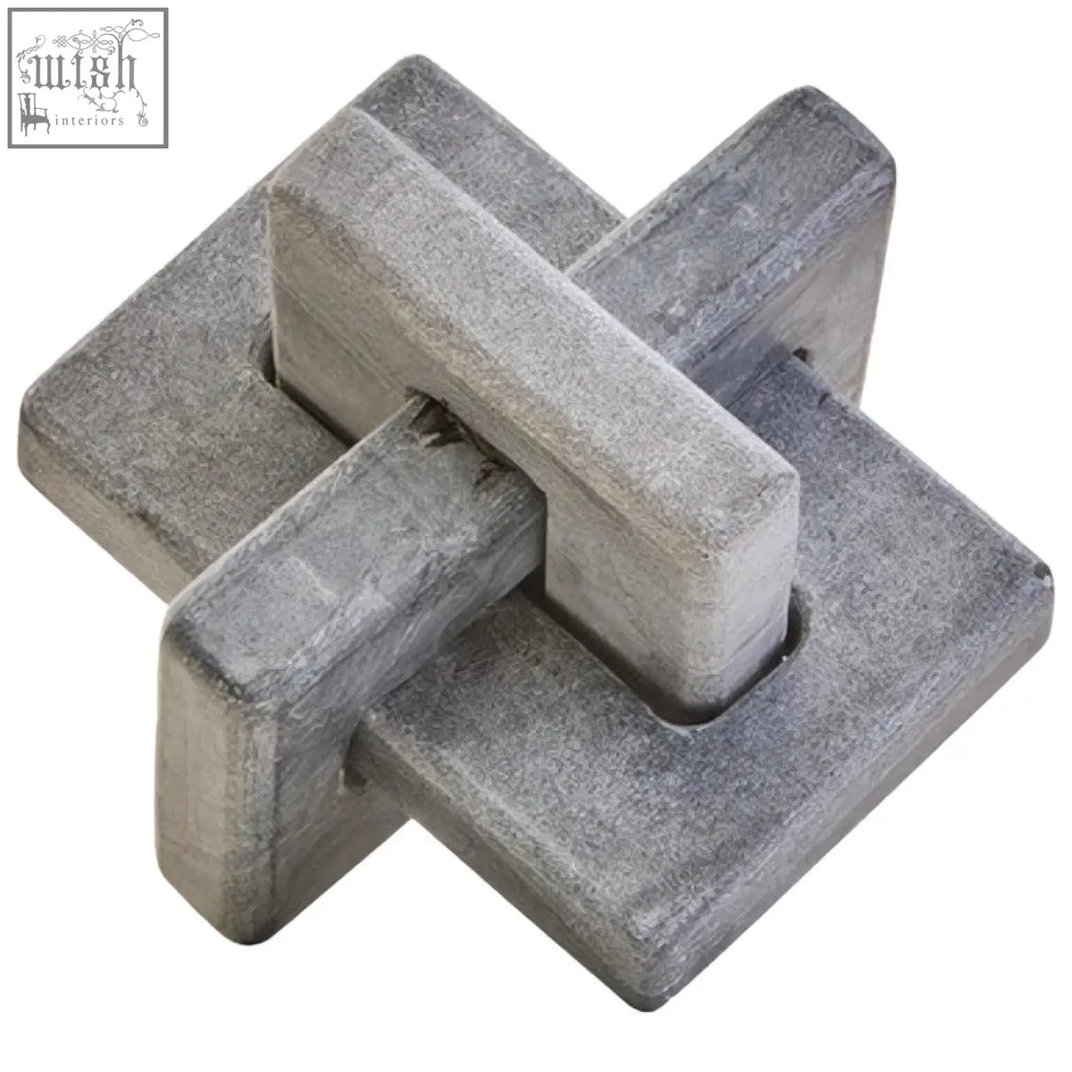 Gray metallic puzzle piece with matte finish from nason grey marble knot sculpture featuring interlocking design