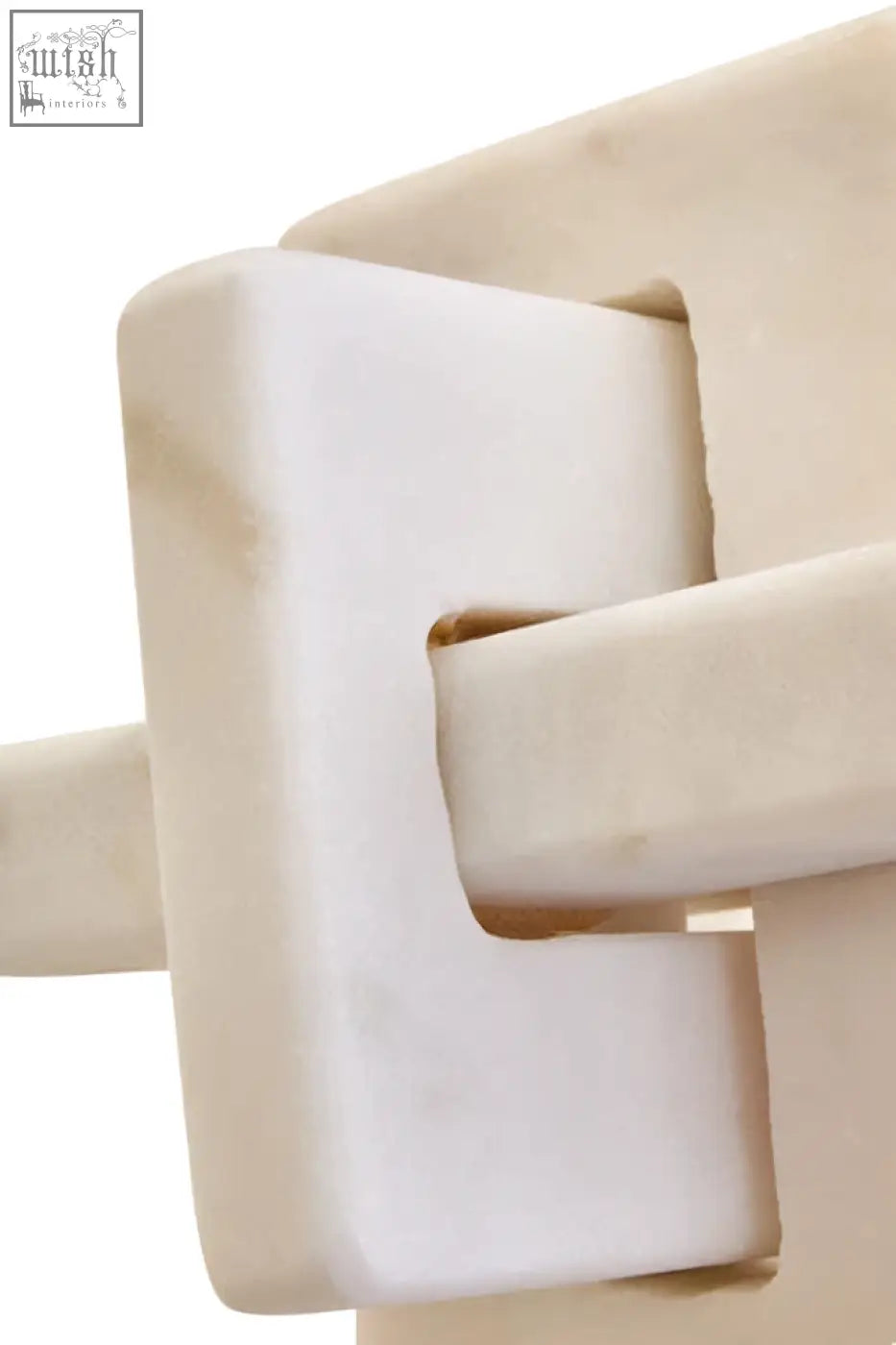 Cream-colored rectangular plastic corner protector with smooth glossy finish for nason white marble knot sculpture