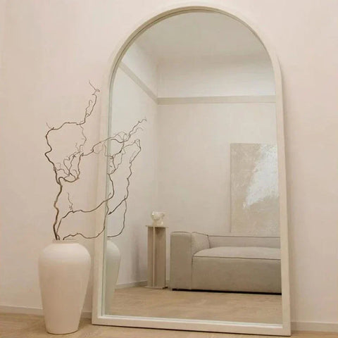 White arched floor mirror natsuki mirror with sleek minimalist frame perfect for modern home decor