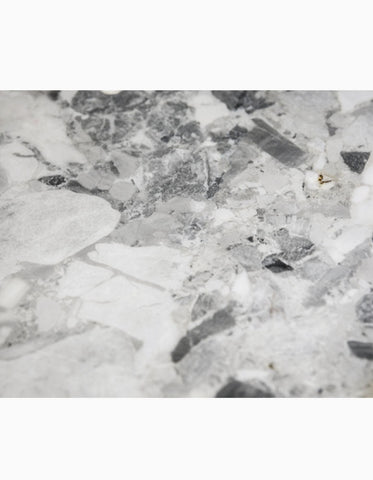 Natural marble dining table with gray and white marbled stone surface and irregular pattern for dining table use