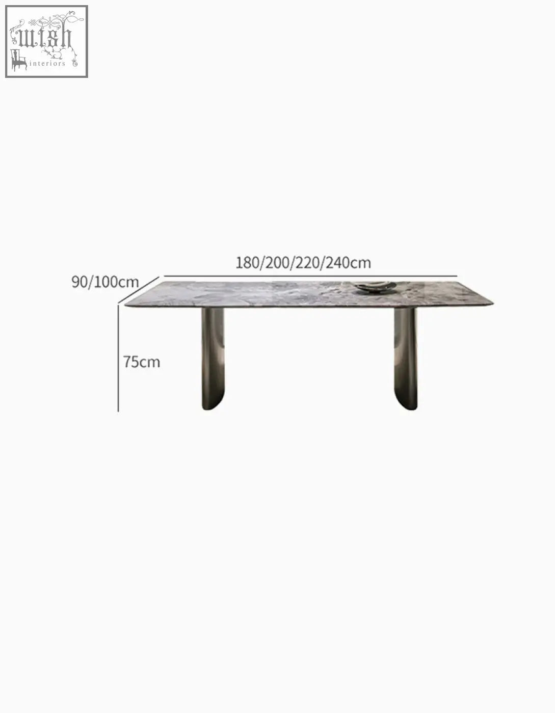 Natural marble dining table with a gray marble top and polished metal legs perfect as a modern dining table adds style