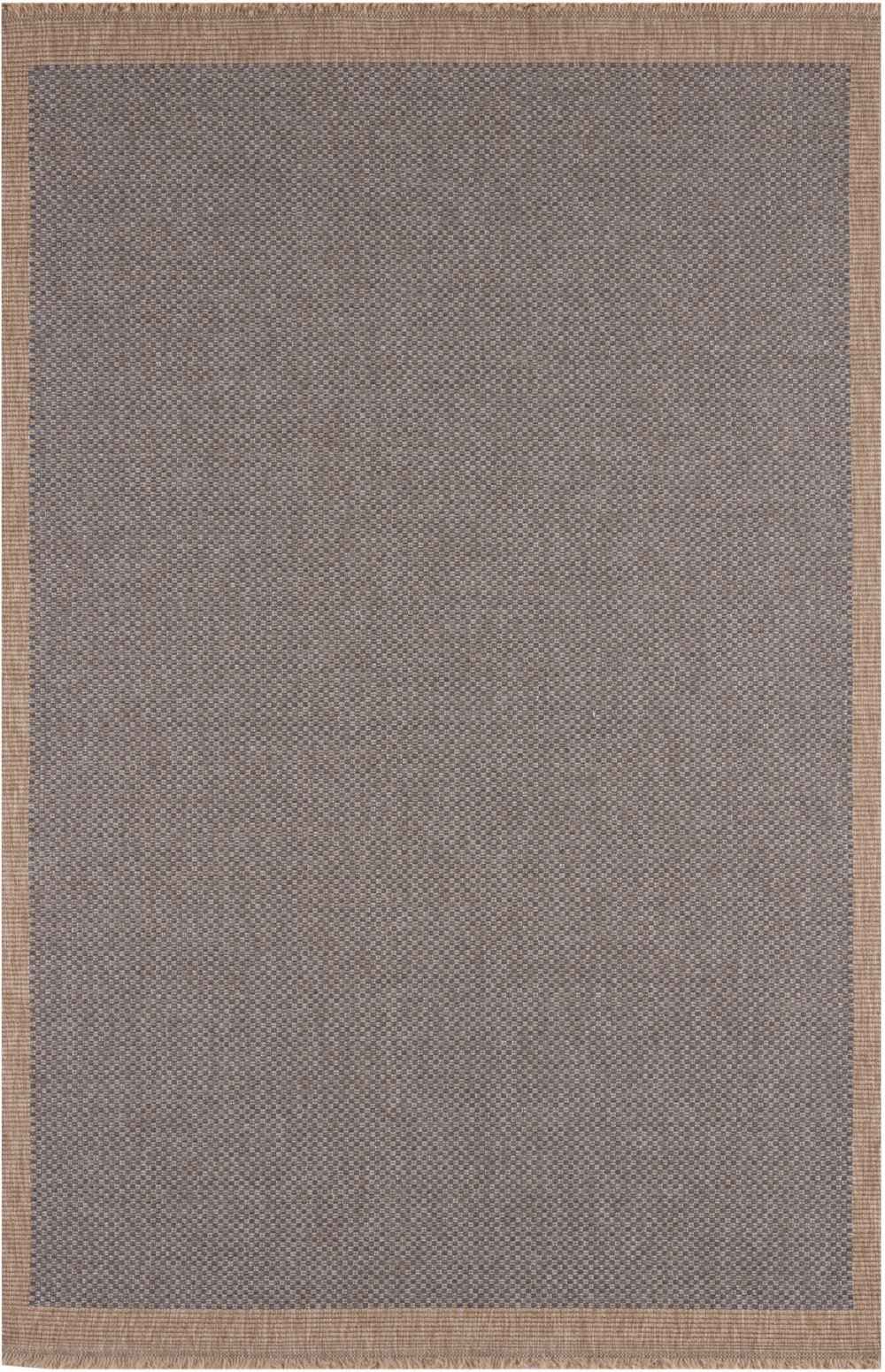 Gray woven nature outdoor rug with textured neutral-toned border perfect for outdoor rug use
