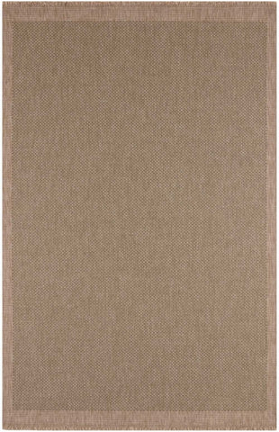 Beige woven nature outdoor rug green with textured tightly interlaced pattern and fringed edges for outdoor use