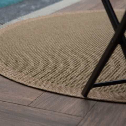 Beige woven jute round nature outdoor rug with textured natural fiber surface in outdoor rug green style 5200g