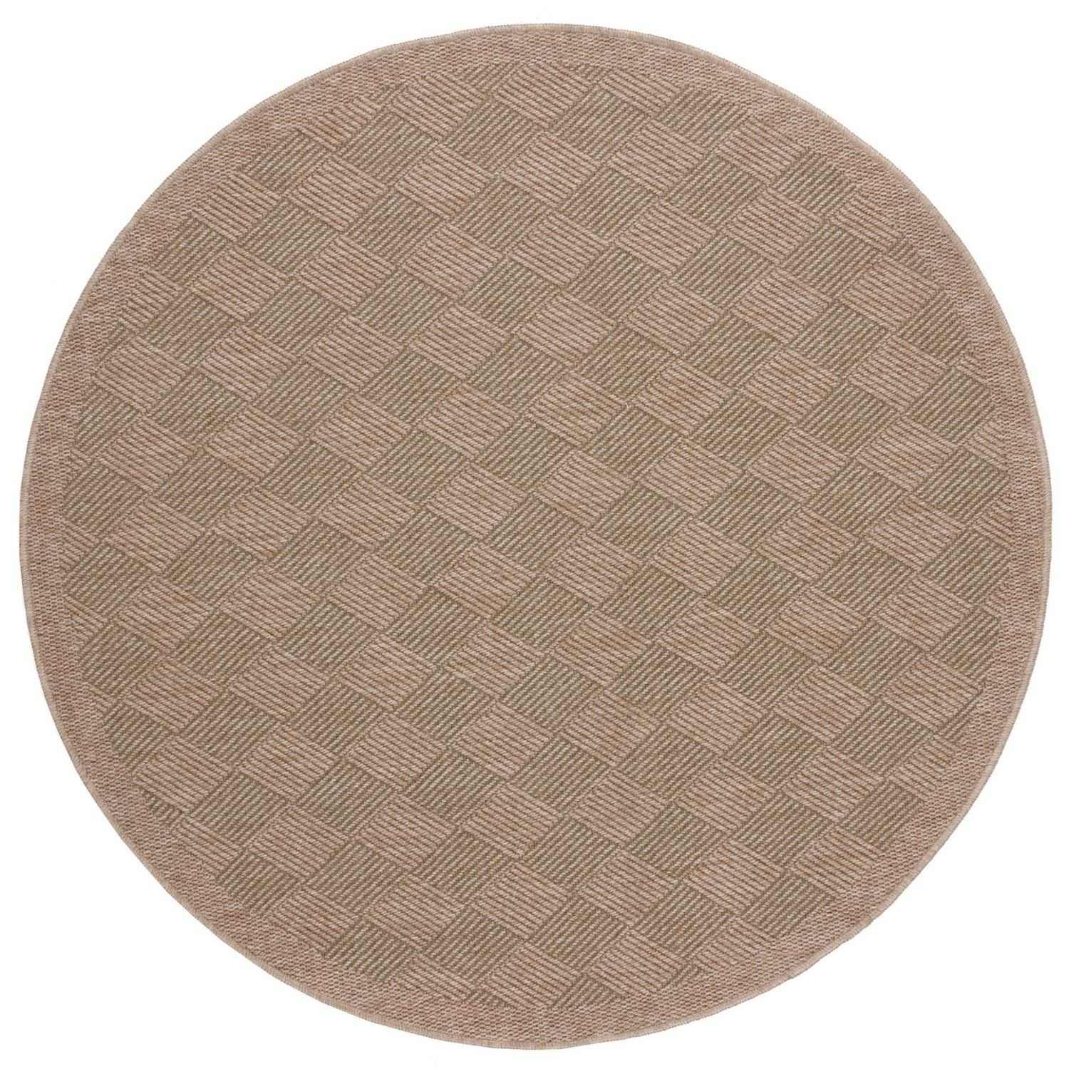Beige round nature outdoor rug with woven basketweave pattern perfect as an outdoor rug green option