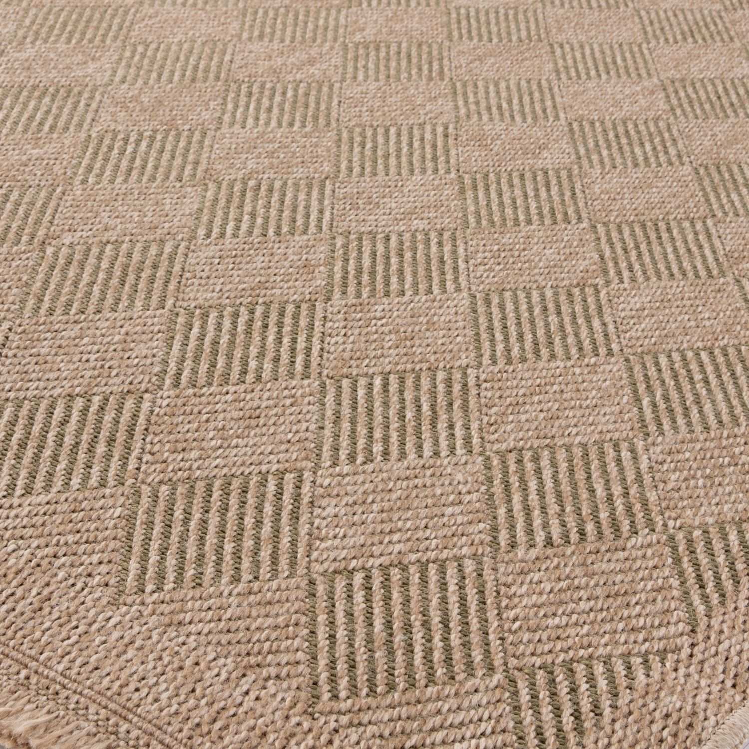 Beige woven nature outdoor rug with textured checkered pattern perfect as an outdoor rug green option