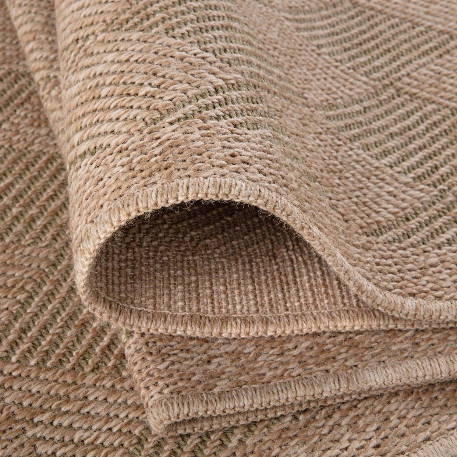 Beige woven nature outdoor rug green with textured herringbone pattern made of natural fibers for outdoor use