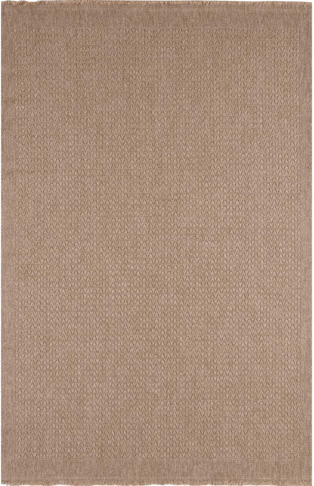 Beige woven nature outdoor rug neutral with a textured diamond pattern and fringed edges perfect for outdoor use