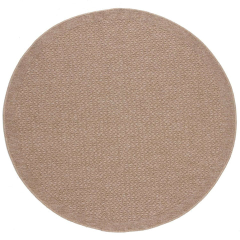 Beige round nature outdoor rug with a textured woven pattern perfect as an outdoor rug neutral option