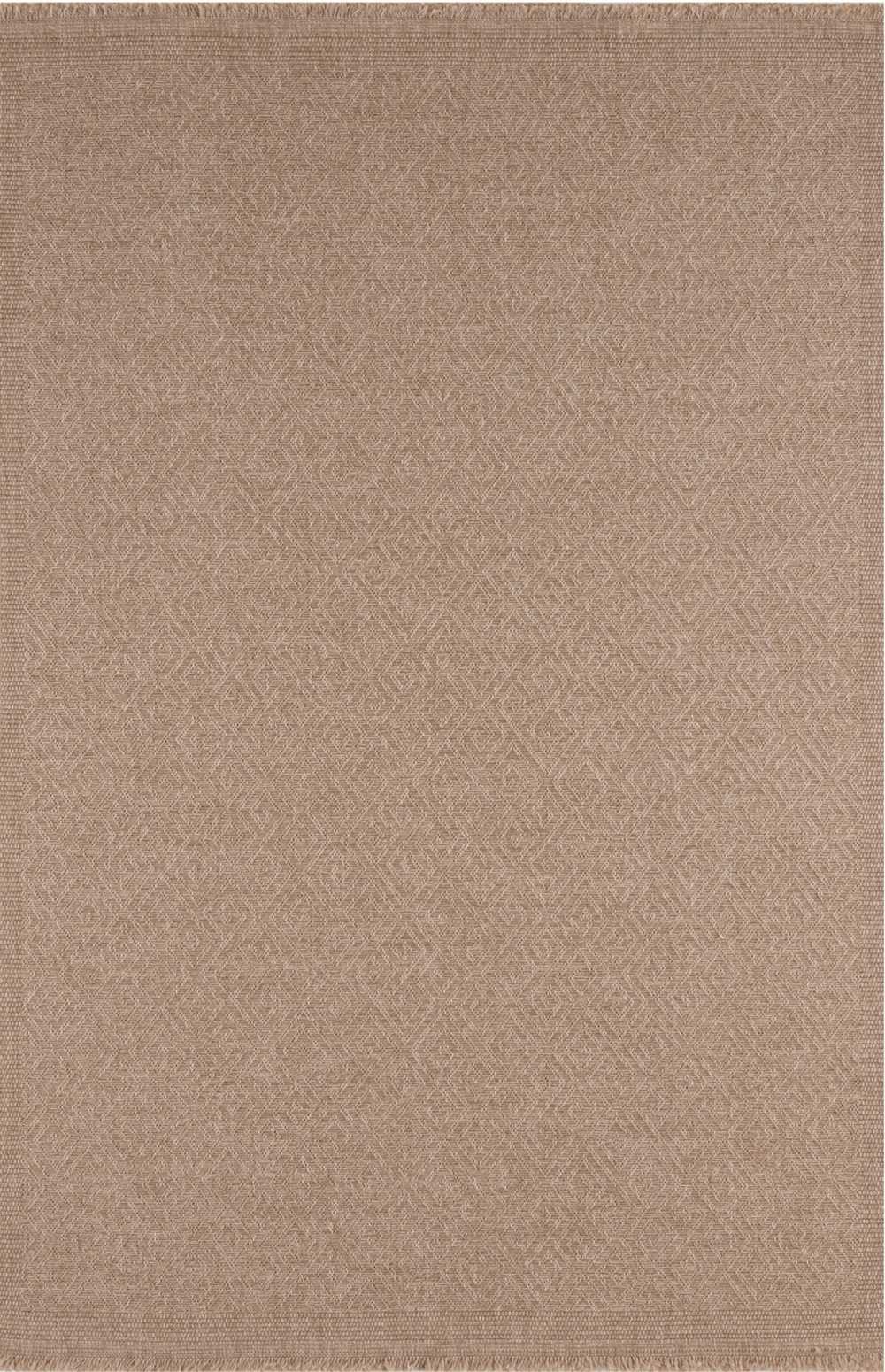 Beige woven nature outdoor rug with subtle diamond pattern and fringed edges perfect as an outdoor rug neutral