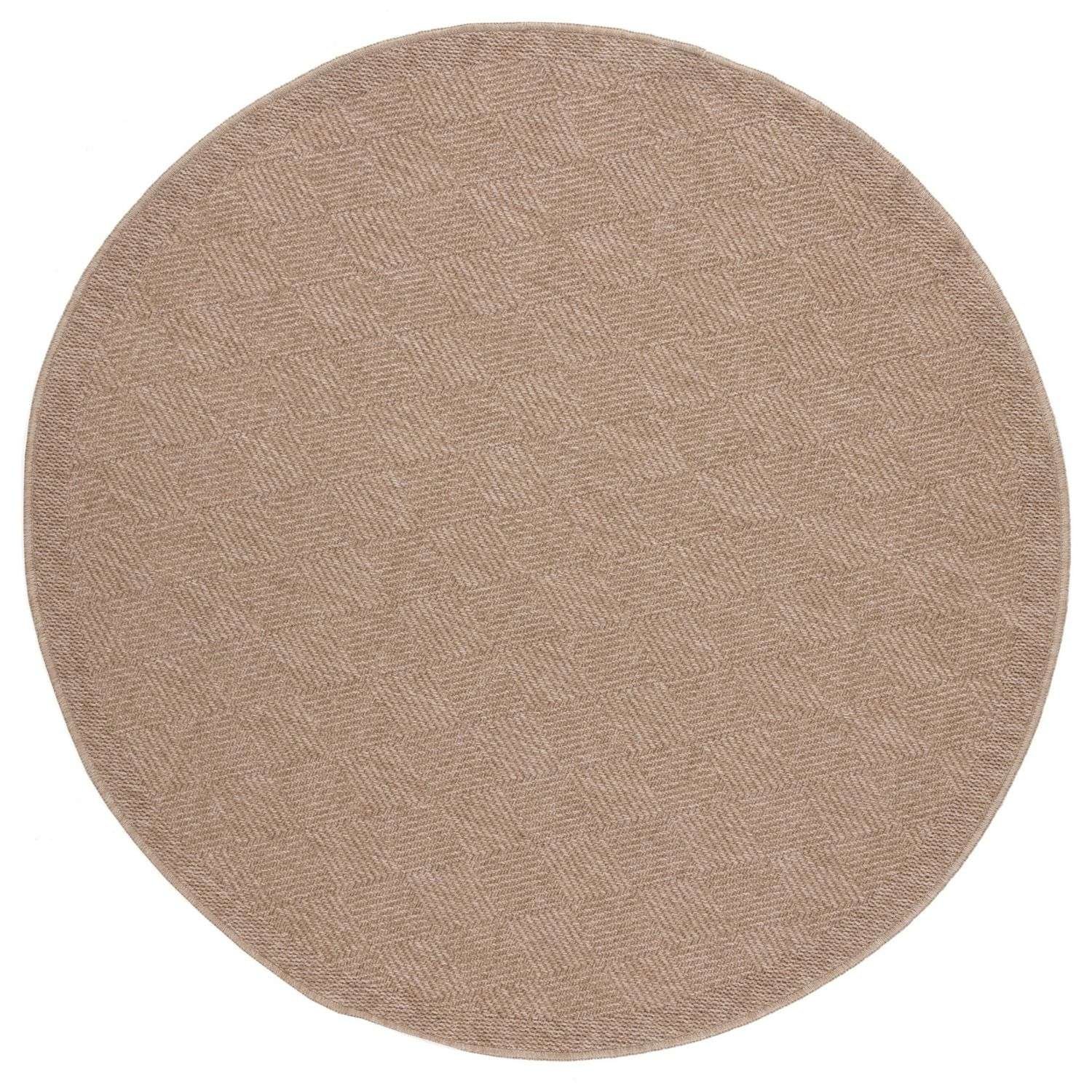 Beige round nature outdoor rug with woven herringbone pattern perfect as outdoor rug neutral option