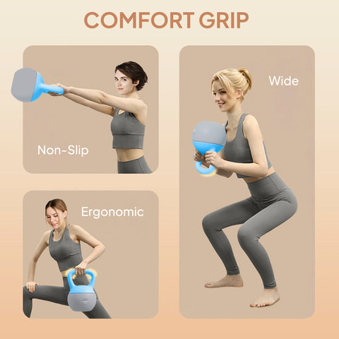 SPORTNOW 8KG Soft Kettlebell, Kettlebell with Non-Slip Handle for Home Gym, Weight Lifting, Strength Training, Light Blue/Grey