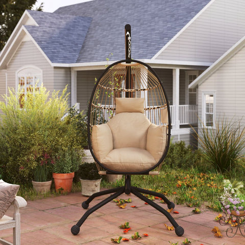 Outsunny Egg Chair Outdoor Indoor Garden Swing Chair, Folding Basket