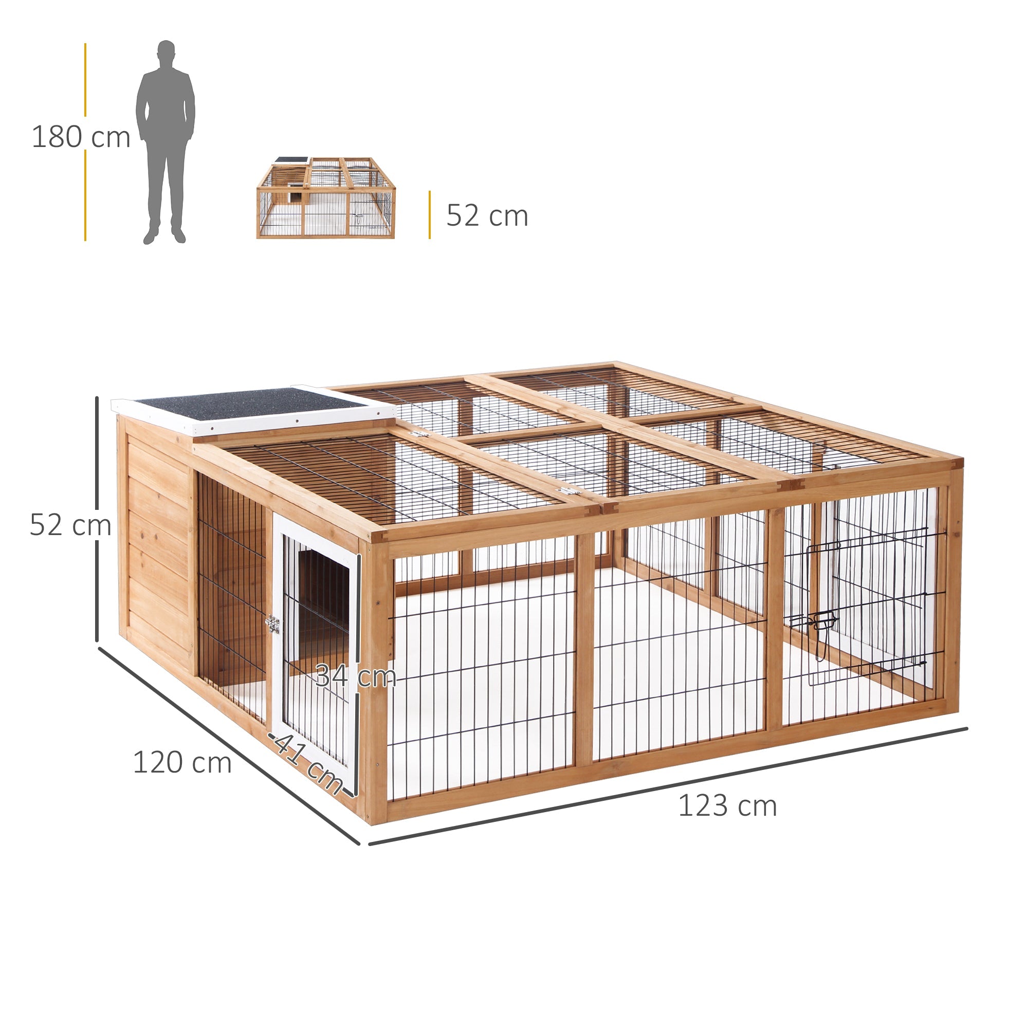 PawHut Rabbit Hutch Outdoor, Guinea Pig House, Bunny Run Cage with Openable Top for 1–2 Rabbits, Yellow
