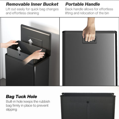 HOMCOM 45L Kitchen Bin, Pedal Bin with Soft-Close and Stay-Open Lid, Removable Inner Bucket, Odor Control for Kitchen, Office