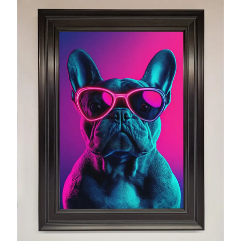 Neon French Bulldog Framed Wall Art - A1 (59.4 x 84.1 cm) / Matt Black - Framed Print
