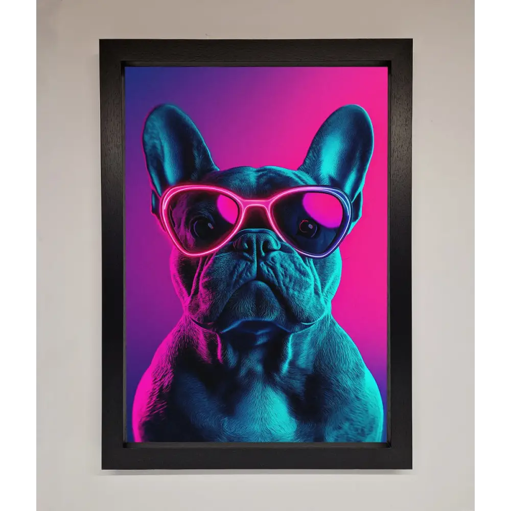 Neon French Bulldog Framed Wall Art - A3 (29.7 x 42 cm) / Black - Framed Print