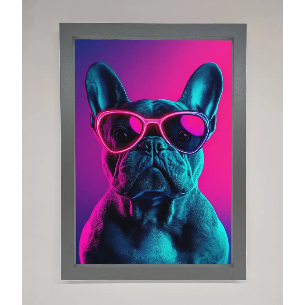 Neon French Bulldog Framed Wall Art - A3 (29.7 x 42 cm) / Dark Grey - Framed Print