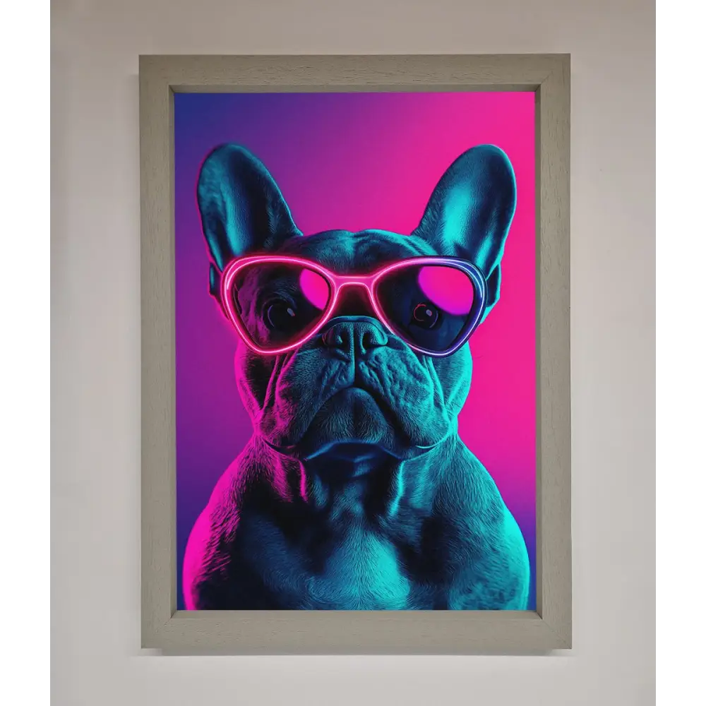 Neon French Bulldog Framed Wall Art - A3 (29.7 x 42 cm) / Grey - Framed Print