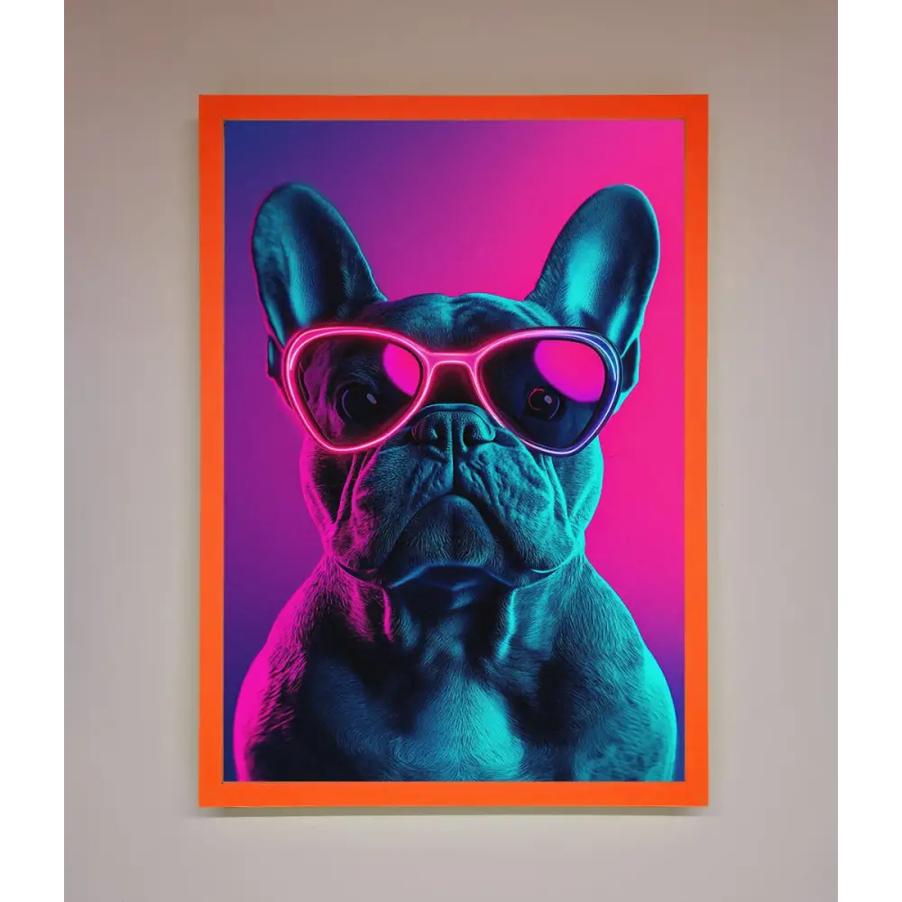 Neon French Bulldog Framed Wall Art - A3 (29.7 x 42 cm) / Neon Orange - Framed Print