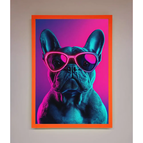 Neon French Bulldog Framed Wall Art - A3 (29.7 x 42 cm) / Neon Orange - Framed Print