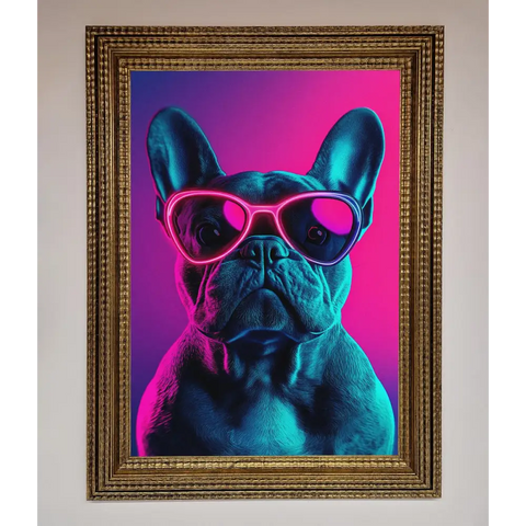 Neon French Bulldog Framed Wall Art - A3 (29.7 x 42 cm) / Ornate Gold - Framed Print