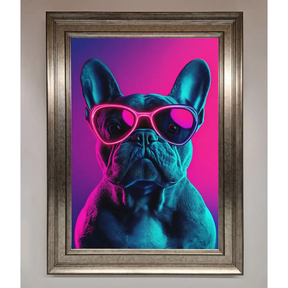 Neon French Bulldog Framed Wall Art - A3 (29.7 x 42 cm) / Silver - Framed Print