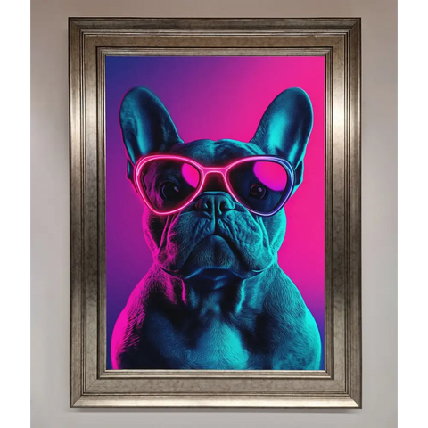 Neon French Bulldog Framed Wall Art - A3 (29.7 x 42 cm) / Silver - Framed Print