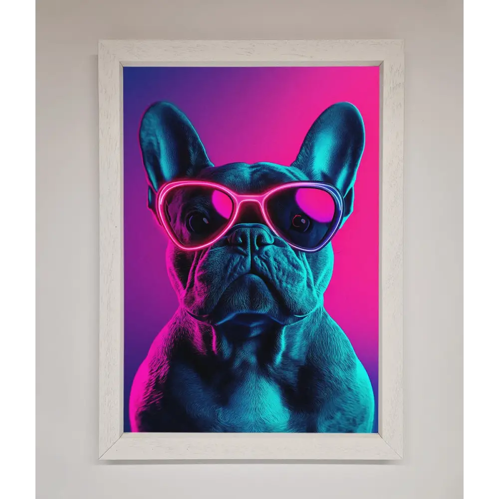 Neon French Bulldog Framed Wall Art - A3 (29.7 x 42 cm) / White - Framed Print